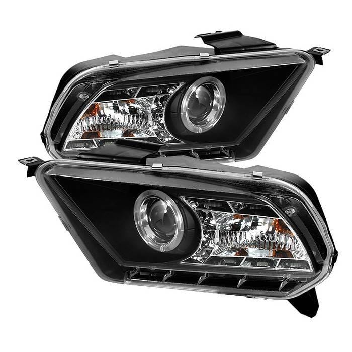 Ford Mustang Spyder Projector Headlights LED Halo - DRL - Black - 444-FM2010-DRL-BK
