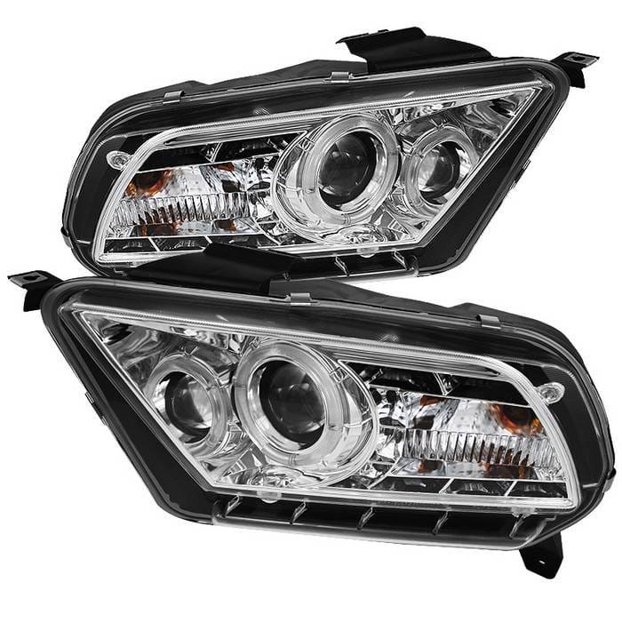 Ford Mustang Spyder Projector Headlights LED Halo - DRL - Chrome - 444-FM2010-DRL-C