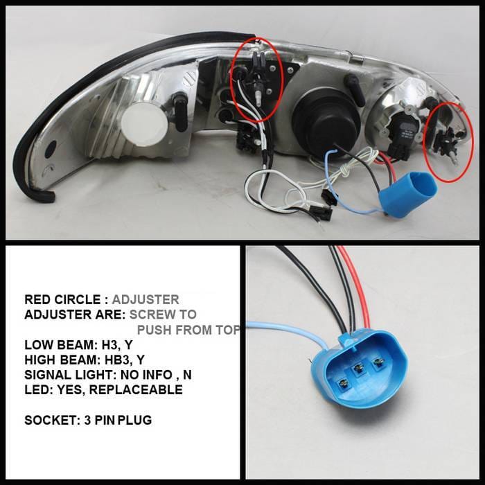 Ford Mustang Spyder Projector Headlights - CCFL Halo - Amber Reflector - LED - Chrome - 1PC - 444-FM94-1PC-CCFL-C thumbnail 2