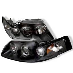 Ford Mustang Spyder Projector Headlights - LED Halo - Black - 444-FM99-1PC-AM-BK