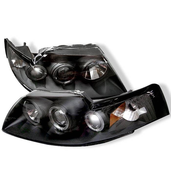 Ford Mustang Spyder Projector Headlights - LED Halo - Black - 444-FM99-1PC-AM-BK