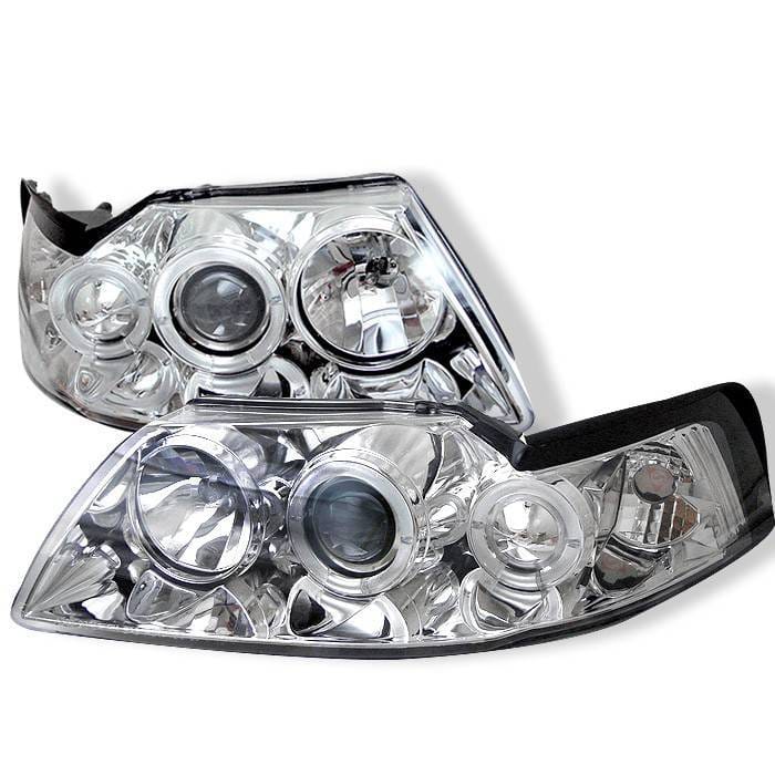 Ford Mustang Spyder Projector Headlights - LED Halo - Chrome - 444-FM99-1PC-AM-C