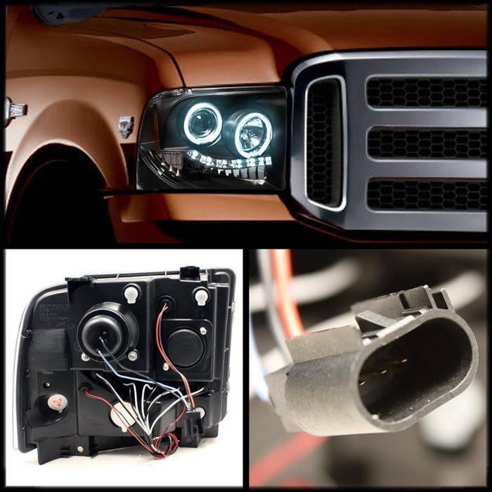 Ford F250 Superduty Spyder Projector Headlights - LED Halo - LED - Black - 444-FS05-HL-BK thumbnail 2