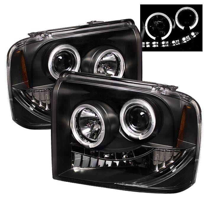 Ford F350 Superduty Spyder Projector Headlights - LED Halo - LED - Black - 444-FS05-HL-BK