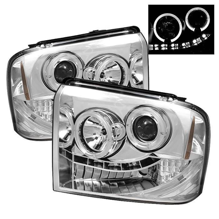 Ford F450 Spyder Projector Headlights - LED Halo - LED - Chrome - 444-FS05-HL-C
