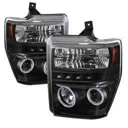 Ford F350 Superduty Spyder Projector Headlights - CCFL Halo - LED - Black - 444-FS08-CCFL-BK