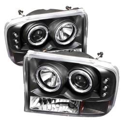 Ford Excursion Spyder Projector Headlights - Version 2 - LED Halo - LED - Black - 444-FF25099-1P-G2-BK