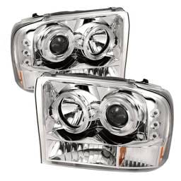 Ford Excursion Spyder Projector Headlights - Version 2 - LED Halo - LED - Chrome - 444-FF25099-1P-G2-C