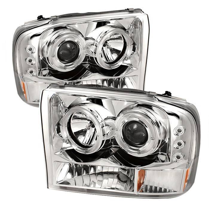 Ford Excursion Spyder Projector Headlights - Version 2 - LED Halo - LED - Chrome - 444-FF25099-1P-G2-C
