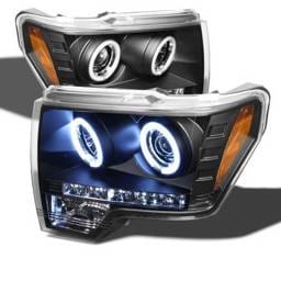 Ford F150 Spyder CCFL LED Projector Headlights - Black - 444-FF25099-1P-G2-CCFL-BK