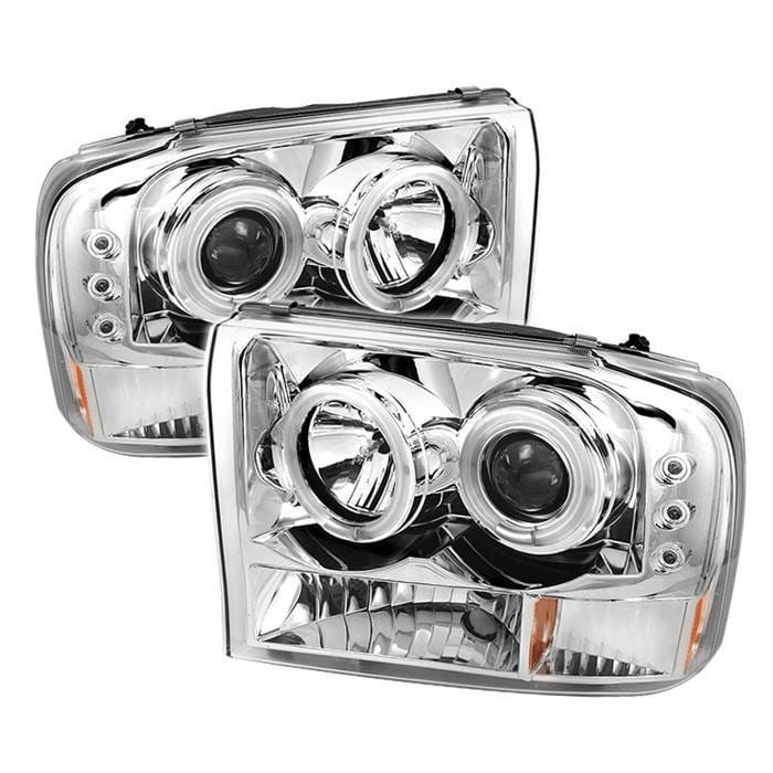 Ford Excursion Spyder Projector Headlights - Version 2 - CCFL Halo - LED - Chrome - 444-FF25099-1P-G2-CCFL-C