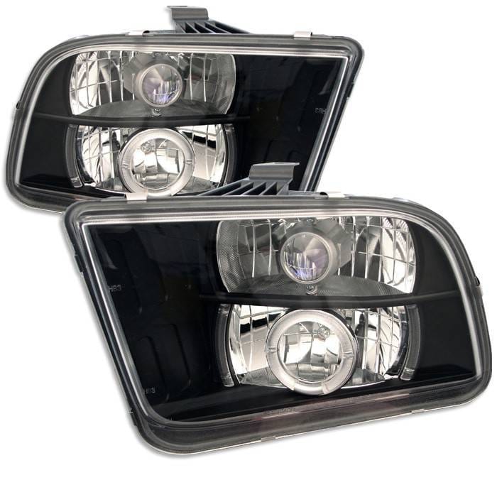Ford Mustang Spyder Projector Headlights LED Halo - LED - Black - 444-FM05-HL-BK