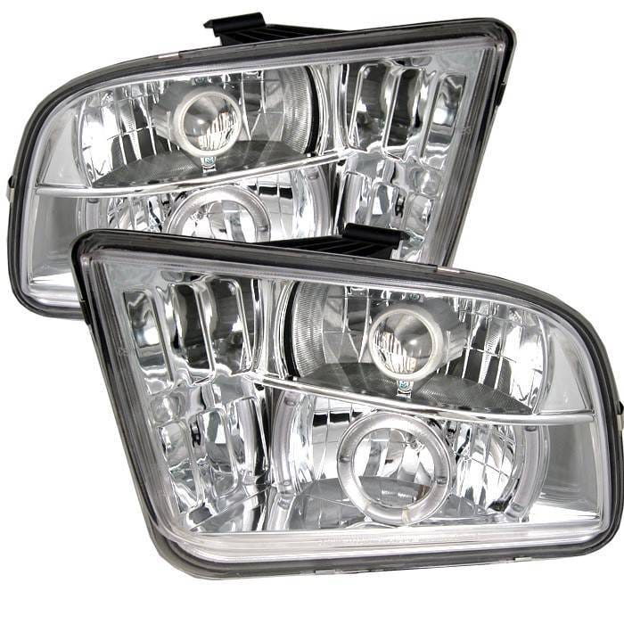 Ford Mustang Spyder Projector Headlights LED Halo - LED - Chrome - 444-FM05-HL-C