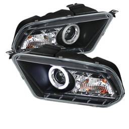 Ford Mustang Spyder Projector Headlights CCFL Halo - DRL - Black - 444-FM2010-CCFL-DRL-BK