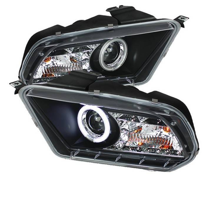 Ford Mustang Spyder Projector Headlights CCFL Halo - DRL - Black - 444-FM2010-CCFL-DRL-BK