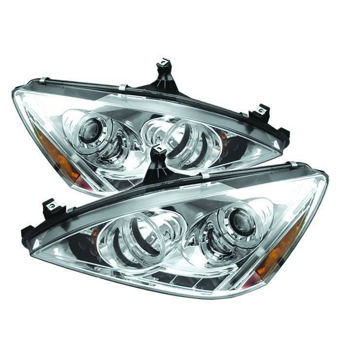 Honda Accord Spyder Projector Headlights - LED Halo - Amber Reflector - LED - Chrome - 444-HA03-AM-C