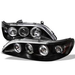 Honda Accord Spyder Projector Headlights - LED Halo - Amber Reflector - Black - 1PC - 444-HA98-AM-BK
