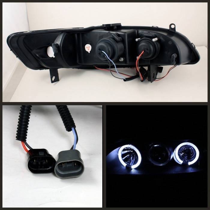 Honda Accord Spyder Projector Headlights - LED Halo - Amber Reflector - Black - 1PC - 444-HA98-AM-BK thumbnail 2