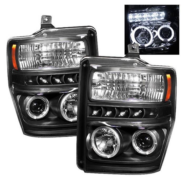 Ford F250 Superduty Spyder Projector Headlights - LED Halo - LED - Black - 444-FS08-HL-BK