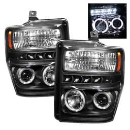 Ford F350 Superduty Spyder Projector Headlights - LED Halo - LED - Black - 444-FS08-HL-BK