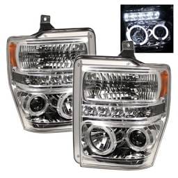 Ford F450 Spyder Projector Headlights - LED Halo - LED - Chrome - 444-FS08-HL-C