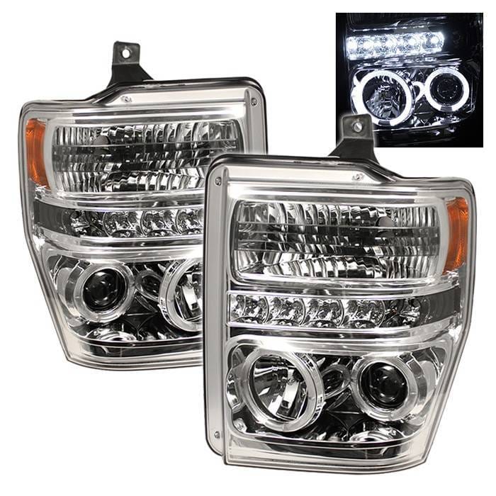 Ford F350 Superduty Spyder Projector Headlights - LED Halo - LED - Chrome - 444-FS08-HL-C