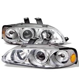 Honda Civic 2DR & 3DR Spyder Projector Headlights - LED Halo - Amber Reflector - Chrome - 1PC - 444-HC921P-23D-AM-C
