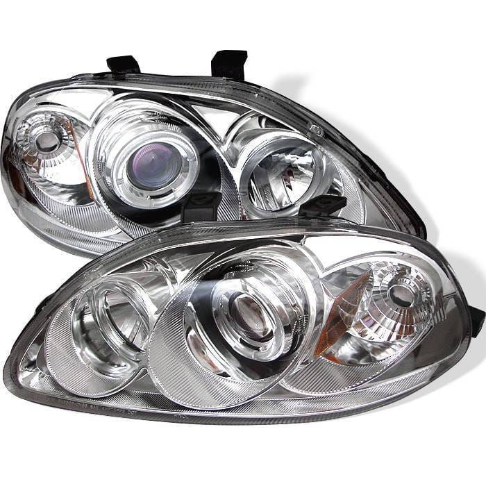 Honda Civic Spyder Projector Headlights - LED Halo - Amber Reflector - Chrome - 444-HC96-AM-C