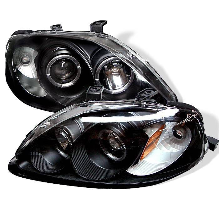 Honda Civic Spyder Projector Headlights - LED Halo - Black - 444-HC99-AM-BK