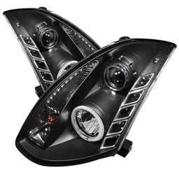 Infiniti G35 2DR Spyder Projector Headlights - Xenon HID Model Only - CCFL Halo - DRL - Black - 444-IG35032D-CCFL-DRL-BK