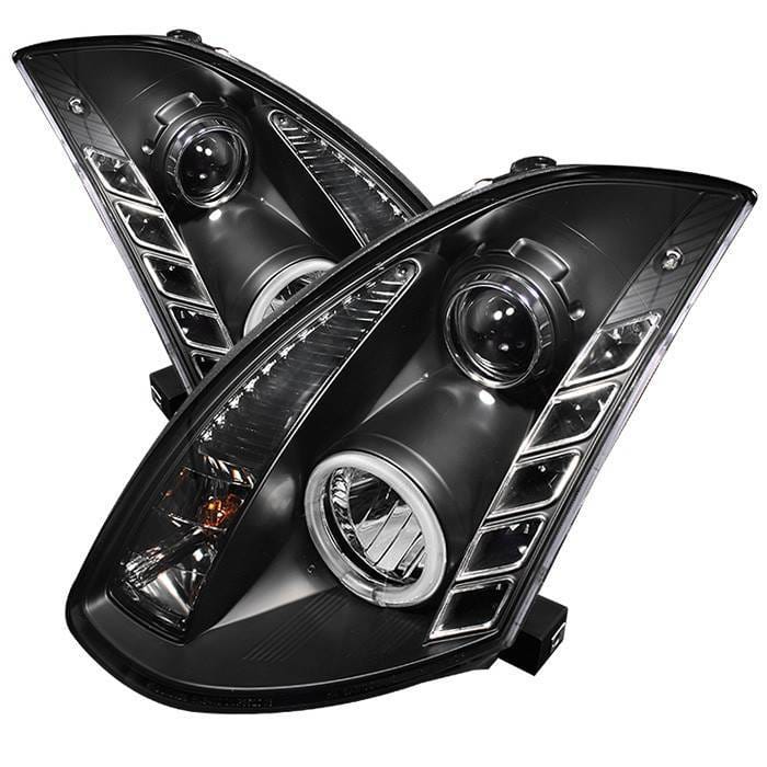 Infiniti G35 2DR Spyder Projector Headlights - Xenon HID Model Only - CCFL Halo - DRL - Black - 444-IG35032D-CCFL-DRL-BK