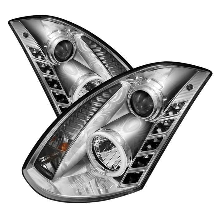 Infiniti G35 2DR Spyder Projector Headlights - Xenon HID Model Only - CCFL Halo - DRL - Chrome - 444-IG35032D-CCFL-DRL-C