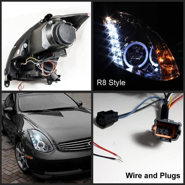 Infiniti G35 2DR Spyder Projector Headlights - Xenon HID Model Only - CCFL Halo - DRL - Chrome - 444-IG35032D-CCFL-DRL-C thumbnail 2
