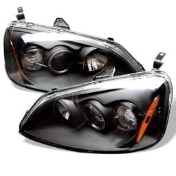 Honda Civic 2DR & 4DR Spyder Projector Headlights - LED Halo - Amber Reflector - Black - 444-HC01-AM-BK
