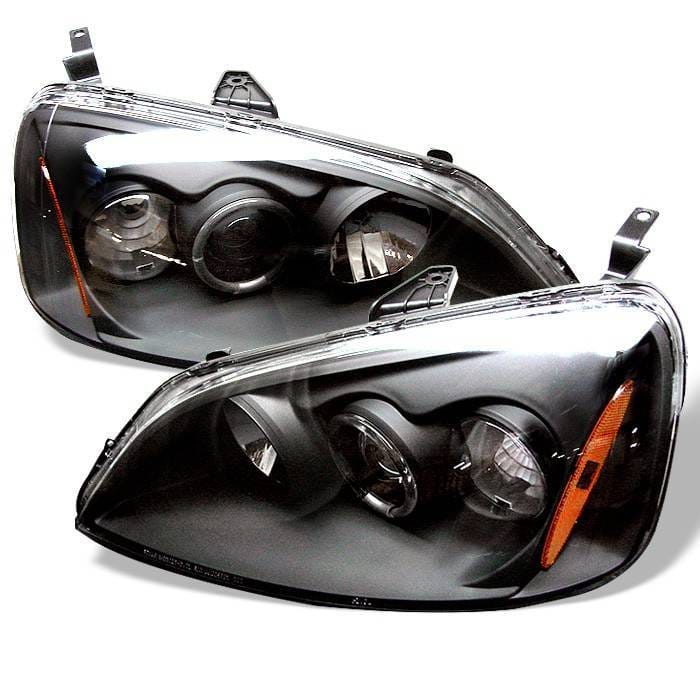 Honda Civic 2DR & 4DR Spyder Projector Headlights - LED Halo - Amber Reflector - Black - 444-HC01-AM-BK