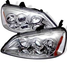 Honda Civic 2DR & 4DR Spyder Projector Headlights - LED Halo - Amber Reflector - Chrome - 444-HC01-AM-C