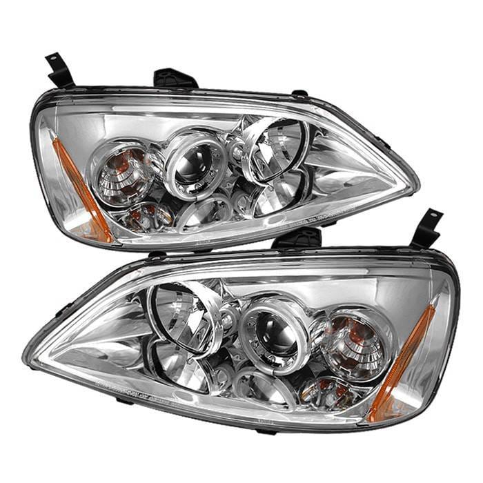 Honda Civic 2DR & 4DR Spyder Projector Headlights - CCFL Halo - Chrome - 444-HC01-CCFL-C