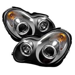 Mercedes-Benz C Class Spyder Projector Headlights - LED Halo - Black - 444-MBW203-HL-BK