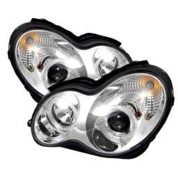 Mercedes-Benz C Class Spyder Projector Headlights - LED Halo - Chrome - 444-MBW203-HL-C