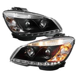 Mercedes-Benz C Class Spyder Projector Headlights DRL - Black - 444-MBW20408-DRL-BK