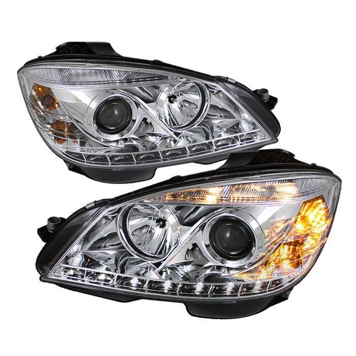Mercedes-Benz C Class Spyder Projector Headlights DRL - Chrome - 444-MBW20408-DRL-C