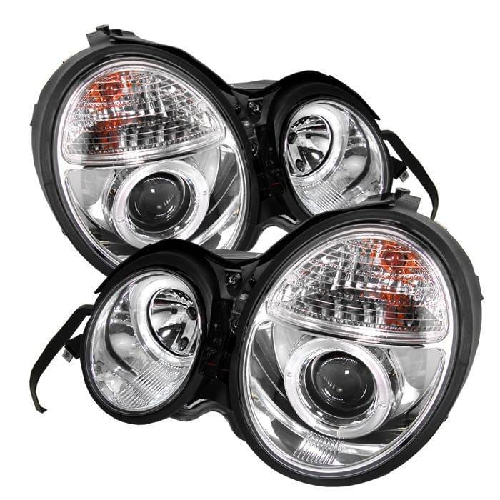 Mercedes-Benz E Class Spyder Projector Headlights - LED Halo - Chrome - 444-MBW21095-HL-C