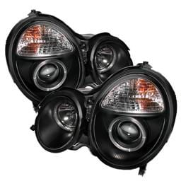 Mercedes-Benz E Class Spyder Projector Headlights - LED Halo - Black - 444-MBW21099-HL-BK