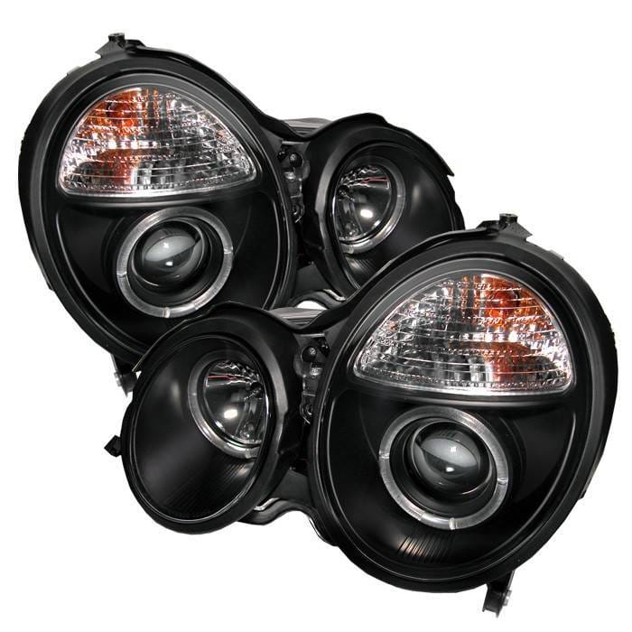 Mercedes-Benz E Class Spyder Projector Headlights - LED Halo - Black - 444-MBW21099-HL-BK