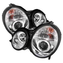 Mercedes-Benz E Class Spyder Projector Headlights - LED Halo - Chrome - 444-MBW21099-HL-C