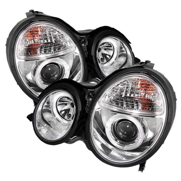 Mercedes-Benz E Class Spyder Projector Headlights - LED Halo - Chrome - 444-MBW21099-HL-C
