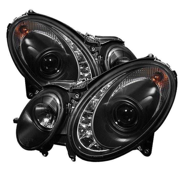 Mercedes-Benz E Class Spyder Projector Headlights DRL - Black - 444-MBW21103-DRL-BK