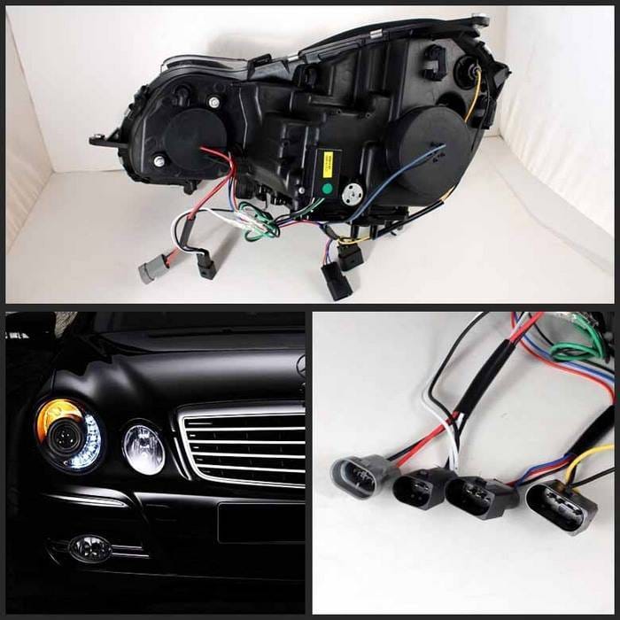 Mercedes-Benz E Class Spyder Projector Headlights DRL - Black - 444-MBW21103-DRL-BK thumbnail 2