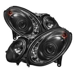Mercedes-Benz E Class Spyder Projector Headlights - Xenon HID Model Only - DRL - Black - 444-MBW21103-HID-DRL-BK
