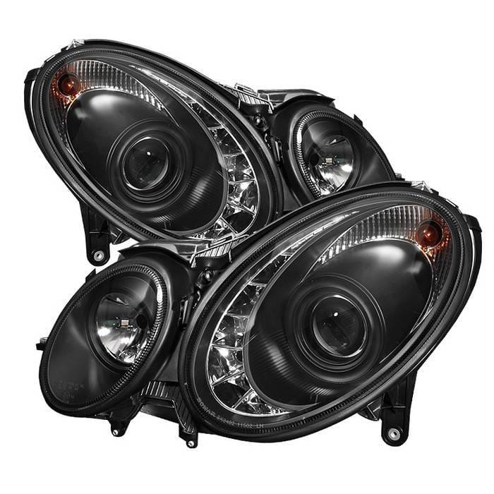 Mercedes-Benz E Class Spyder Projector Headlights - Xenon HID Model Only - DRL - Black - 444-MBW21103-HID-DRL-BK